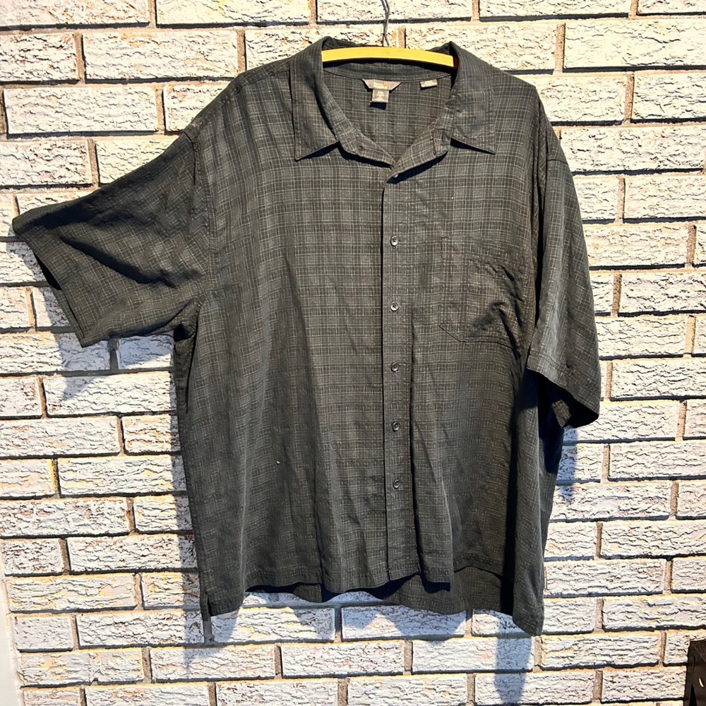 Royal Robbins Mens XL Charcoal Grey Grid Modal Blend Short Sleeve Button Down